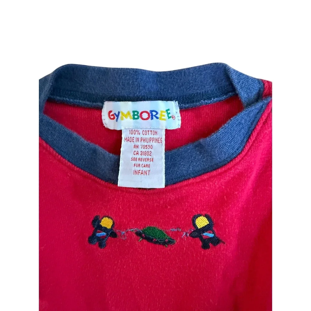 Vintage Gymboree Bodysuit Red Blue Green Colorblock Embroidered Infant Cotton